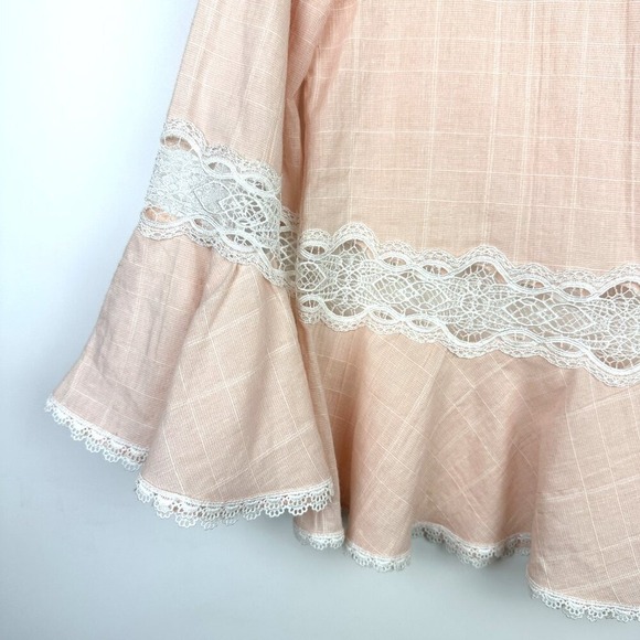 Jonathan Simkhai Bateau Neckline Three-Quarter Sleeve Ruffle Blouse Pink Small - Picture 4 of 9